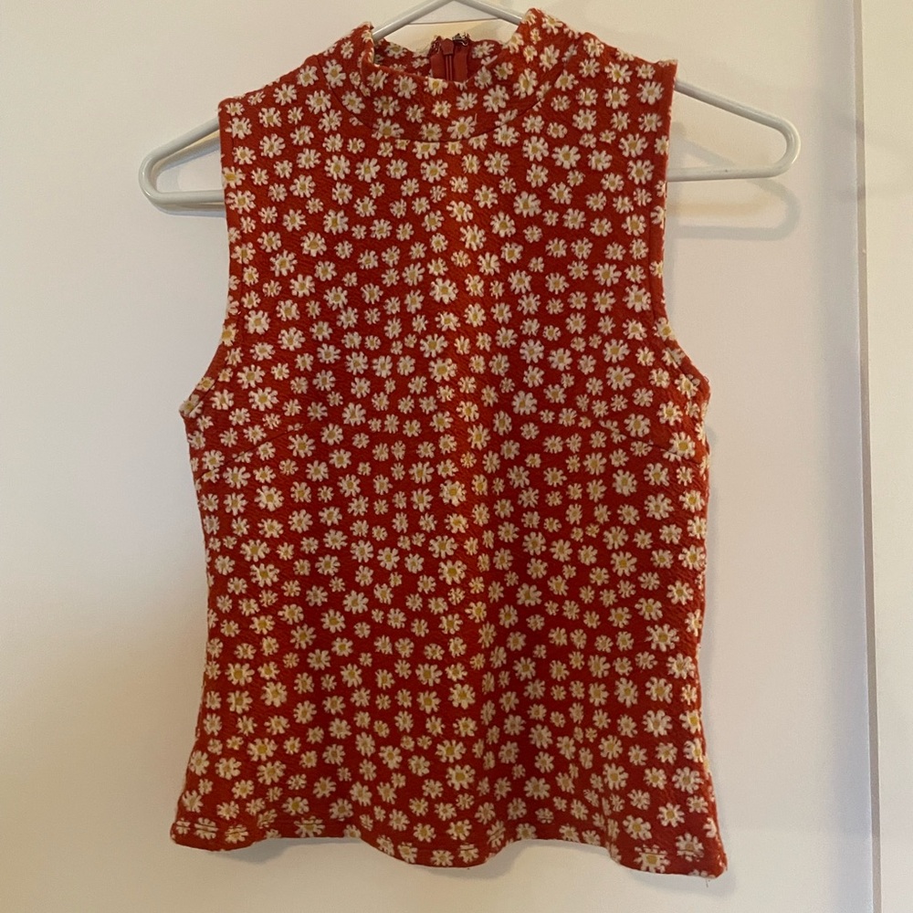 Floral Sleeveless Top - orange yellow and white